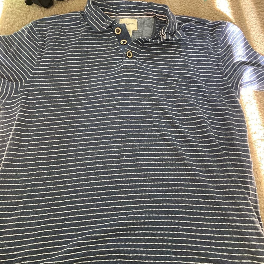 Mens Blue and White Striped G.H. Bass & Co. Polo Shirt
